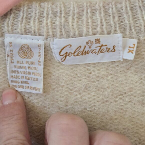 Goldwaters Vintage Pure Virgin Wool 80s Argyle V Neck Sweater Size XL - Picture 4 of 4